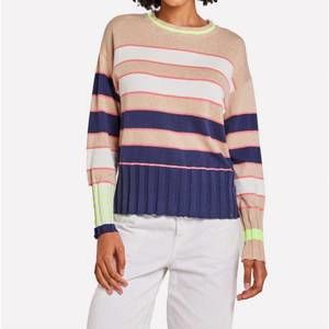 NEW BRODIE CASHMERE ocean stripe crew shirt in crema